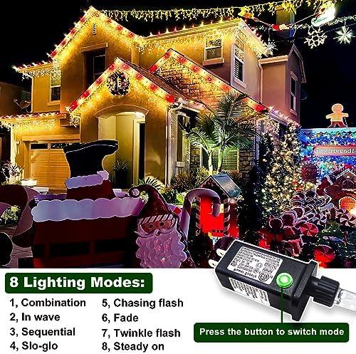 1216 LED Christmas Lights Outdoor Waterproof, 99 ft Icicle Lights for Outside, Plug in 8 Modes Timer Twinkle Lights for House Patio Xmas Porch Tree Yard Exterior Decorations, Warm White - Image 6