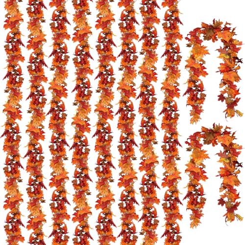 CQURE 10 Pack Fall Garland, 59Ft Artificial Autumn Maple Leaves Vines Thanksgiving Halloween Harvest Decor for Fireplace Mantle Table Indoor Outdoor by CQURE