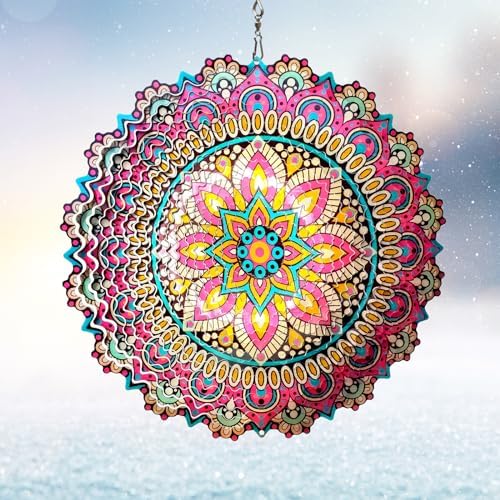 Mandala Blossom Wind Spinner - Metal Wind Spinners 12inch Large by Eiryhope