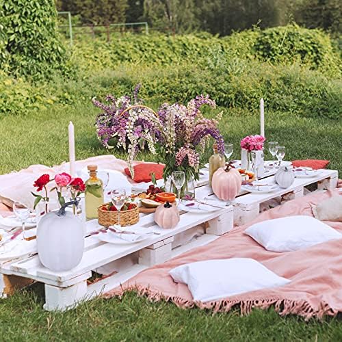 Winlyn 7 Pcs Assorted Sizes Fall Artificial Peach Pink Pumpkins Harvest Faux Foam Light Pink Pumpkins for Fall Autumn Season Halloween Thanksgiving Harvest Festive Tabletop Decoration - Image 6