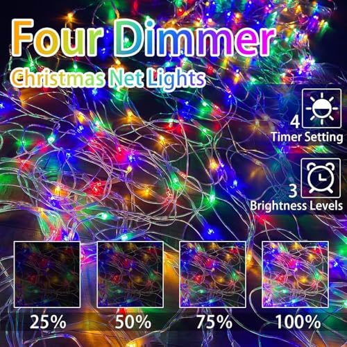 Color Change Christmas Net Lights, 9.8ft x 6.6ft 200 LED Bush Mesh with 11 Modes & Remote, Waterproof for Home, Holiday, Garden, Xmas Decor, Warm White & Multicolor - Image 6