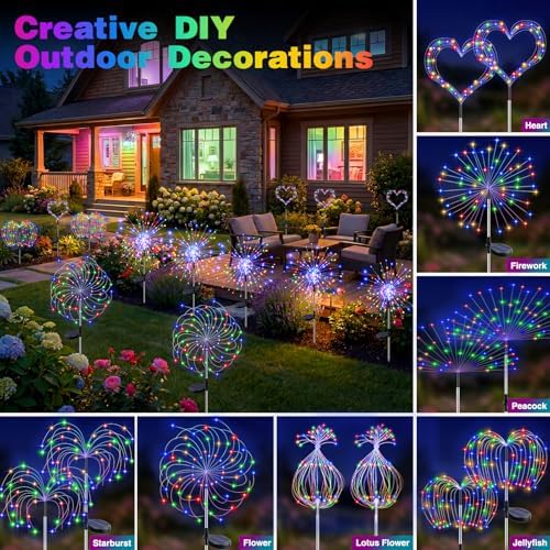 btfarm 2 Pack Solar Garden Lights Outdoor, 8 Modes Firework Lights Outside - Image 3