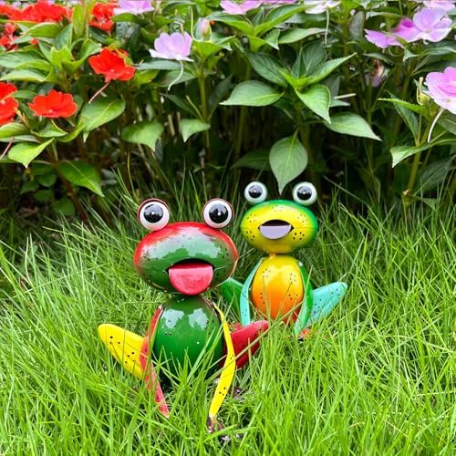 Metal Garden Decor for Outside Set of 2 Cute Small Frogs - OutdoorGarden Sculptures & Statues, Patio Lawn Backyard Fence Porch Decor, Metal Yard Art Ornaments, Garden Gifts for Mom Women Grandma - Image 4