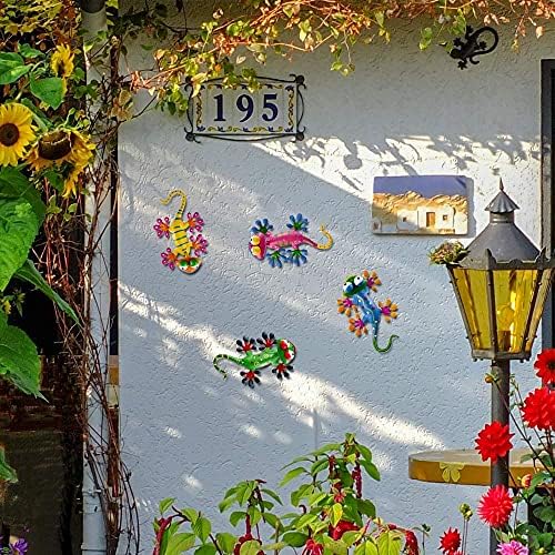 hogardeck Metal Gecko Outdoor Wall Decor, 4 Pack Lizard Art Garden Sculptures & Statues with Shaking Head Spring Decor for Front Yard Fence Patio - Image 5