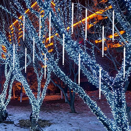 LJLNION Meteor Shower Lights, 12 Inch Outdoor Icicle Christmas Lights, 8 Tubes 288 LED Iciclelights Snow Falling Light, Connectable Raindrop Light, Xmas Wedding Party Tree Holiday Decor, White - Image 3