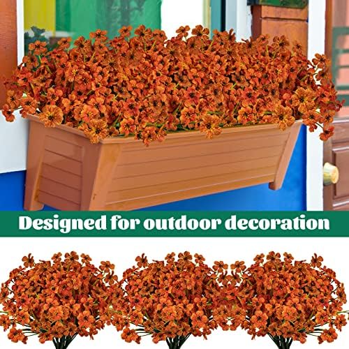 24 Pcs Artificial Flowers for Outdoor, Plastic Fake Flowers Decor, Orange - Image 3