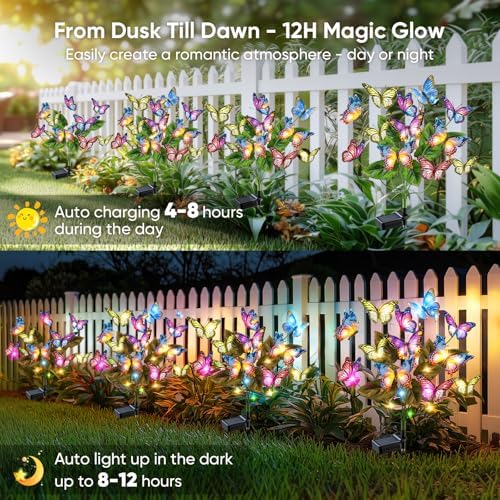 Solar Lights Outdoor Garden Decor: 4 Pack Colorful LEDs Butterfly Lights - Image 5