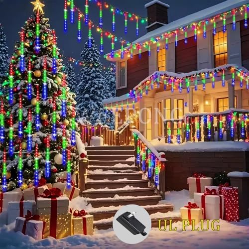 Weepong Meteor Shower Outdoor Christmas Lights 32 Tubes Multicolor - Image 4