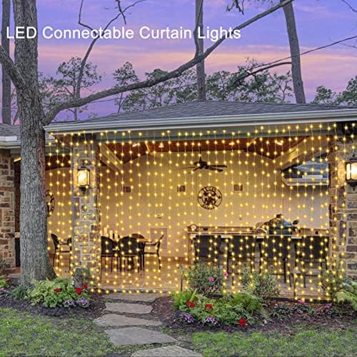 ZAIYW 1200 LED Curtain Lights 10x10Ft, Plug in Fairy Curtain Lights with Timer Remote Control Outdoor Curtain String Lights Waterproof for Patio Wedding Xmas Home Decor (Warm White) (Pack of 2) - Image 5