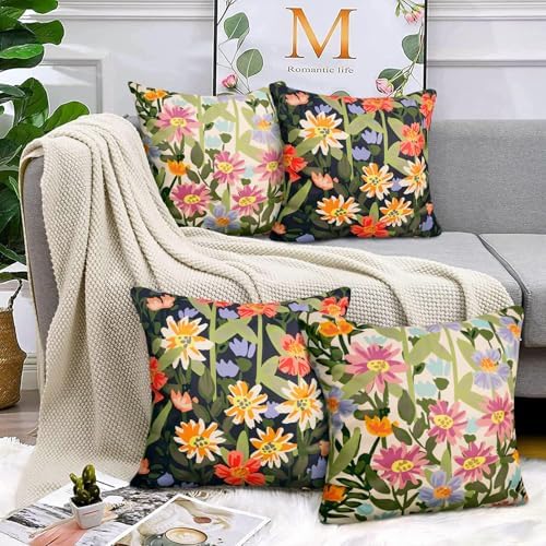 Pyonic Outdoor Pillows Waterproof Cover Pack of 2 Floral Waterproof Throw Pillows 18x18 inch for Patio Furniture Garden Furniture,Balck - Image 7