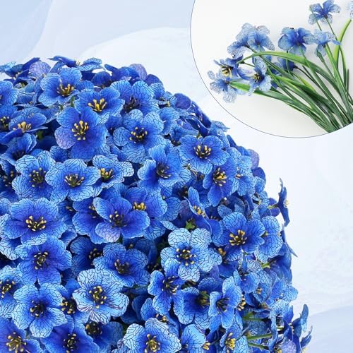16 Bundles Blue Summer Flowers Artificial Outdoor UV Resistant Fake Flowers Summer Outdoor Porch Decor Outside Artificial Plants for Window Box - Image 2