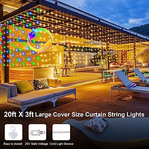 ZAIYW 20Ftx3Ft Curtain Lights Outdoor LED Fence Lights with Remote Timer - Image 5