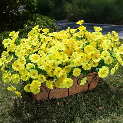 Artificial Flowers for Outdoors Fake Flowers Plants for Spring Summer Decor, 12 Bundles Silk Morning Glory with Eucalyptus Look Real UV Resistant Yellow Faux Flowers for Outside Planters Yard Patio - Image 3