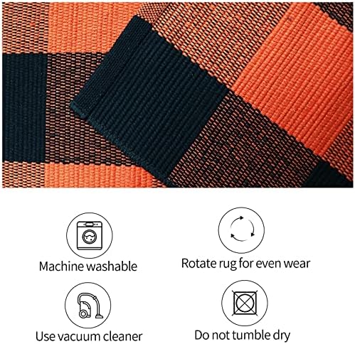 SEEKSEE Halloween Decor Buffalo Plaid Outdoor Rug 27.5x43 Orange and Black Front Door Mat, Layering Rug for Porch, Halloween Doormat, Front Porch Rug for Outdoor Entrance Entryway Patio Porch Decor - Image 5