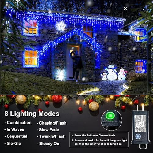 66FT 640 LED Icicle Lights for Outside, Blue Christmas Lights Outdoor - Image 2