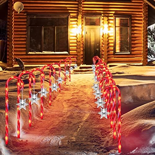 16 PCS 16.5" 128LED Christmas Candy Cane Lights with Stakes & Snowflake, Christmas Candy Cane Pathway Marker Lights Waterproof 11 Lighting Modes Outdoor Decorations - Image 2