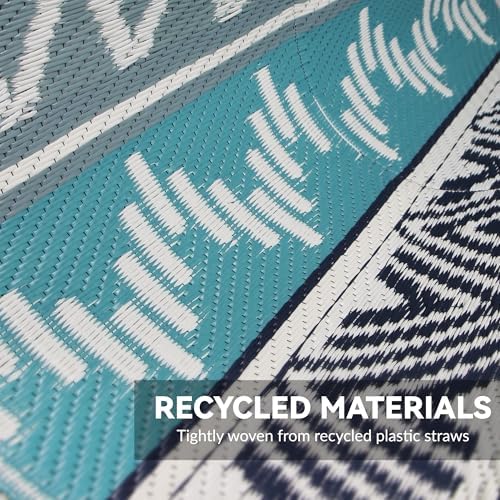 Outdoor Rug 9 x12 ft, Plastic Rug for Patio, Blue & Grey - Image 7