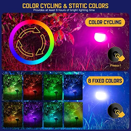 Kyosho IP67 Waterproof Color Solar Spot Lights Outdoor, Color Changing Outdoor Halloween Lights, RGBW Multicolor Solar Spotlight with 9 Modes for Lawn, Pathway, Yard, 8 Pack - Image 4