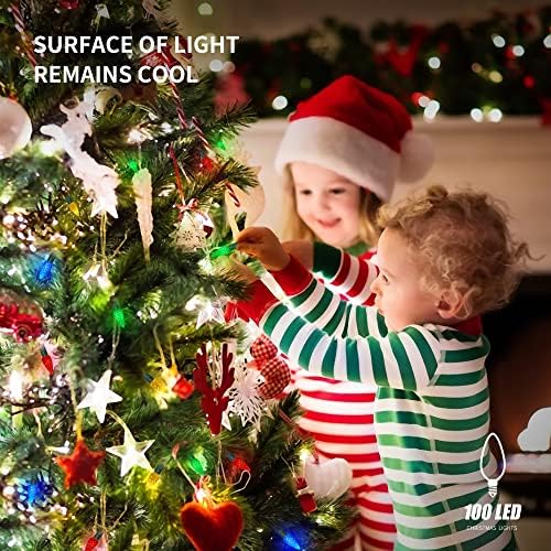 WATERGLIDE C6 Christmas Lights, 33ft 100 LED Faceted String Lights Green Wire Fairy Lights with 29V Safe Adaptor, 8 Lighting Mode, Waterproof for Indoor Outdoor Patio Xmas Tree Party Decor, Multicolor - Image 5