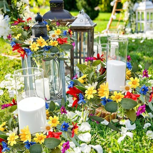 6 PCS Small Spring Floral Kitchen Cabinet Wreath Mini Artificial Sunflowers Daisy Wreath for Front Door with Burlap Ribbon Wide Flower Hanging Farmhouse Wreaths for Porch Wall Window Decor - Image 6