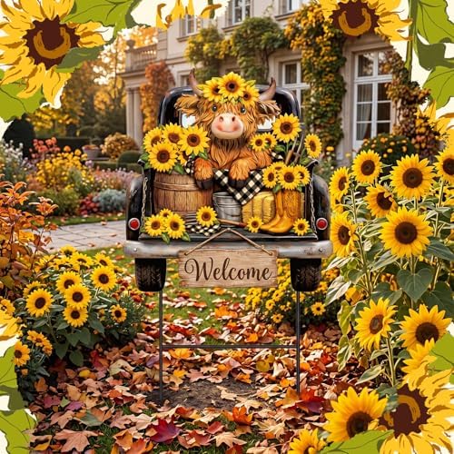 Amyhill Sunflower Highland Cow Metal Garden Stakes Sunflowers Summer Outdoor Yard Decorations with Stakes Rustic Farmhouse Decor Sign for Home Lawn Porch Backyard Holiday Decor - Image 5