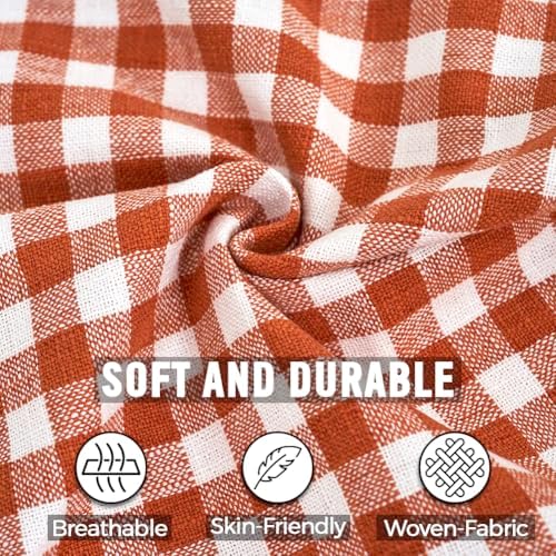 Fall Orange Plaid Gingham Checkered Porch Pillow Covers 16x16 Set of 2 - Image 3
