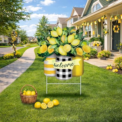 Yookeer Summer Decoration Outdoor Metal Lemon Leaf Sign with Stakes - Image 2
