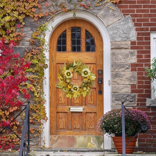 YNYLCHMX 20" Fall Wreath for Front Door, Sunflower, Pumpkin and Berry Decor - Image 2