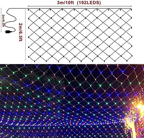 Multicolor Outdoor Christmas Net Lights, 192 LED 9.8FT x 6.6FT - Image 5