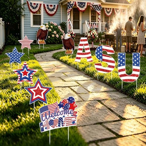 10Pcs 4th of July Yard Signs Outdoor Decorations, Patriotic Yard Signs with 20 Stakes, Red White Blue Stars and Stripes for Independence Day Memorial Day Garden Lawn Outdoor Decor - Image 3