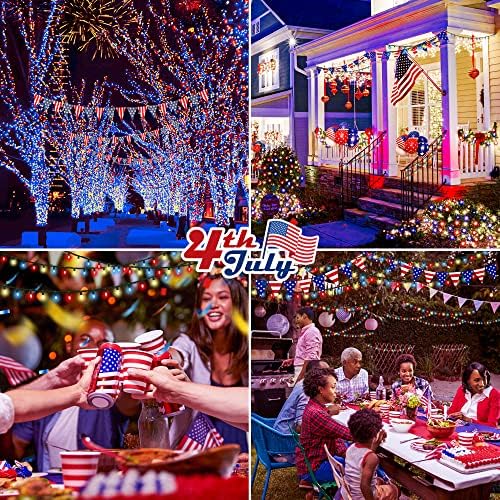 Hopolon Red White and Blue Mini Lights,2PACK Total 100Count 26FT,Green Wire - Image 3