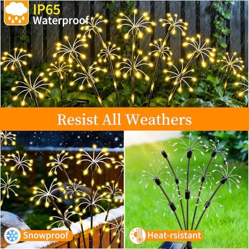 Solar Garden Lights Outdoor, 6 Pack 2-Layer Swaying Firework Lights, Waterproof Starburst Fairy Light Garden Decor for Yard Patio Pathway Lawn, Gardening Gifts for Women Mom Grandma Mother's Day - Image 4