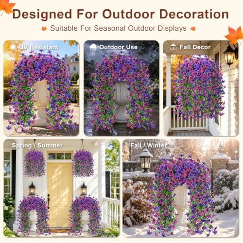 Artificial Hanging Flowers for Outdoors, 4 PCS 688-Bloom UV Resistant Mums - Image 4