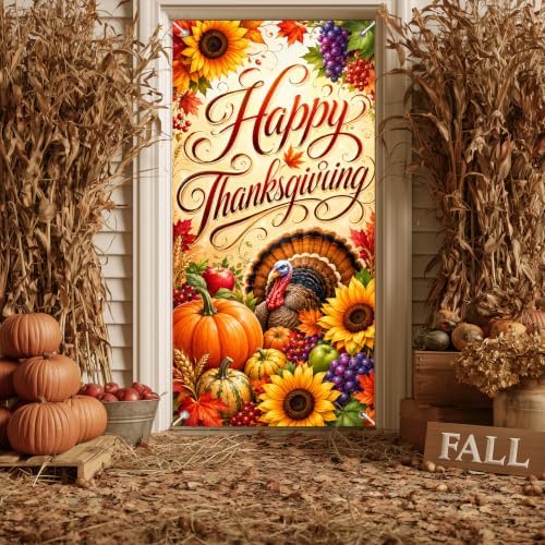 BlissYard Thanksgiving Door Cover Turkey Sunflower 35 x 71 Inch - Image 6