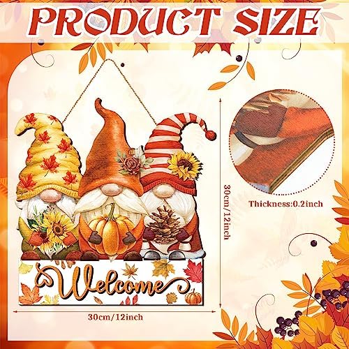 Boao Gnome Fall Welcome Door Hanger, Gnome Maple Leaf Wooden Sign Decor - Image 2