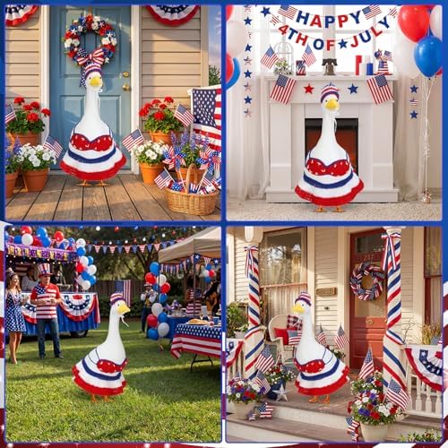 Abbylike 4th of July Bikini Porch Goose Outfit Patriotic Crochet Clothes Red White Blue Geese Summer Costume Fits 23'' Cement Statue for Independence Day Lawn 250th Outdoor Patio Art Decor - Image 6