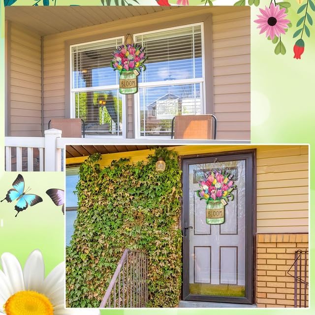 Boao Spring Door Sign Decor Tulip Flower Wooden Hanging Sign for Front Door Rustic Spring Plaque Floral Wall Hanger for Party Outdoor Indoor Home Decor - Image 5