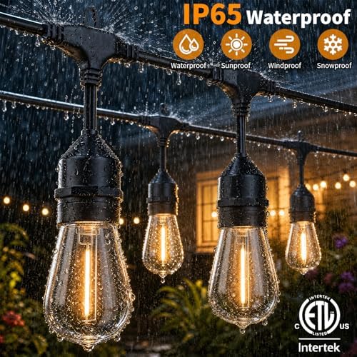 Hotsonic Remote Control Outdoor String Lights Waterproof, 50 FT LED Outside Lights with Shatterproof Bulbs, Dimmable Hanging S14 Lights 3 Modes for Patio Porch Garden pergola Yard Party House Decors - Image 3