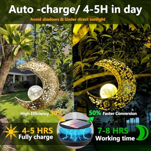 Solar Hanging Moon Lights,Outdooor Lanterns Waterproof Yard Decor Gifts - Image 4