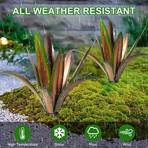 TOMBABY Enlarge Thickened Wind Resistant Metal Agave Garden Art Metal Plant Country Garden Sculpture Statue Outdoor Decoration Agave Metal Plant Courtyard Lawn Ornament Gift (2, 12 Leaves Green) - Image 6
