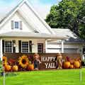 BlissYard Happy Y'all Decorations Banner Fall Outdoor Porch sign Scarecrows Pumpkins Sunflowers Leaves for Indoor Outdoor Garden Fence Banner Party Supplies 118x20 Inch Polyester Fabric by BlissYard