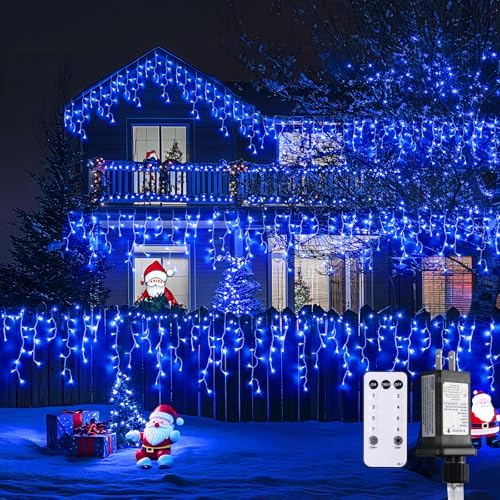 JMEXSUSS Blue Christmas Icicle Lights for Outside, 400 LED 38.8 FT by JMEXSUSS