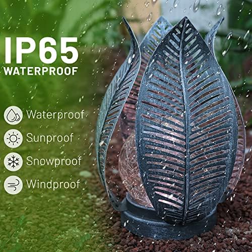Solar Lights Outdoor Waterproof Garden Decor Crackle Glass Globe,Metal Yard Art Solar Outdoor Lights for Table Decor Porch,Patio Decorations.Gardening Gifts for Women/Mom - Image 4