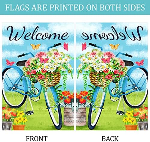 Texupday Welcome Blue Bicycle Flower Blooms Butterfly Decoration Spring House Flag Outdoor Yard Flag 28" x 40" - Image 3