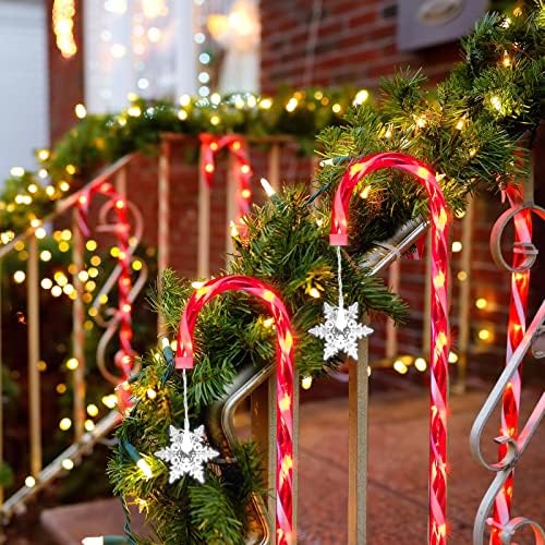 LAMPHOME 10 Pack 33" Christmas Candy Cane Pathway Markers, Xmas Pathway Lights Outdoor with 80 Warm White Lights for Walkway Garden Lawn Holiday Decorations - Image 3