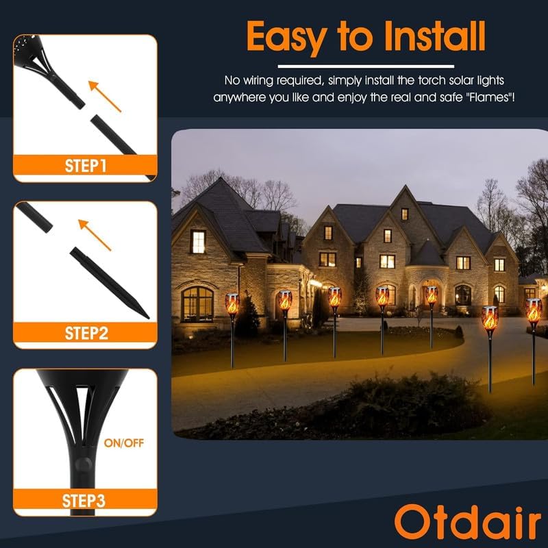 Otdair 43" Solar Torch Lights Outdoor with Flickering Flame for Halloween - Image 7