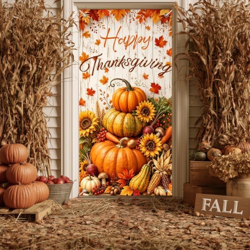 BlissYard Thanksgiving Door Cover Stacked Pumpkin Harvest 35 x 71 Inch - Image 6
