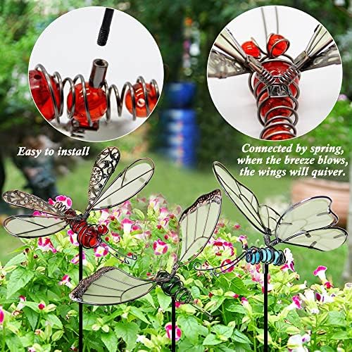Juegoal 20 Inch Butterfly Garden Stakes Decor, Dragonfly Stakes, Hummingbird Glow in Dark Metal Yard Art for Mom, Mothers Day Ideal Gifts, Indoor Outdoor Lawn Pathway Patio Ornaments, Set of 3 - Image 3