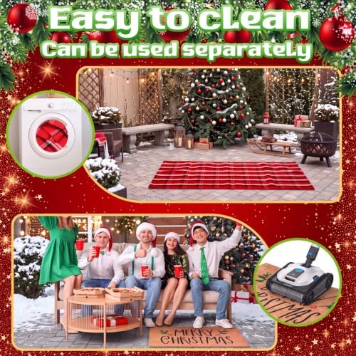 Duraaamo 2 Pcs Merry Christmas Outdoor Doormat Christmas Welcome Coir Doormat Rug Layered Red White Buffalo Plaid Mat for Front Porch Entryway - Image 4