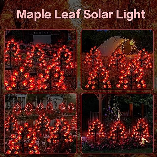 Fall Décor Solar Garden Lights for Outdoor Thanksgiving Decorations,2PACK 40LED RED Maple Leaves Path Lights,Autumn Harvest Outdoor Decorations,Solar Fall Lights for Thanksgiving Party Decor - Image 2